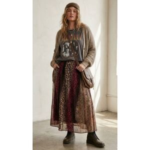 Jeans By Buffalo Animal Print Leopard Bohemian Maxi Skirt Size 14